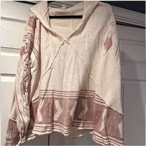 FREE PEOPLE cream & brown lightweight Flowy Boho Indie Camping hoodie Medium